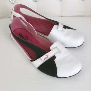 Puma Ballerina Flats Slip On Velcro White Black